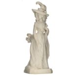 No visible signature, an elegant lady with a hat, white Carrara marble, H 57 cm