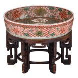 A Chinese famille verte tray, the central roundel with a dragon encircled by auspicious symbols, the