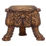 A Neoclassical gilt wooden carved lion paw tripod stand, H 41 cm