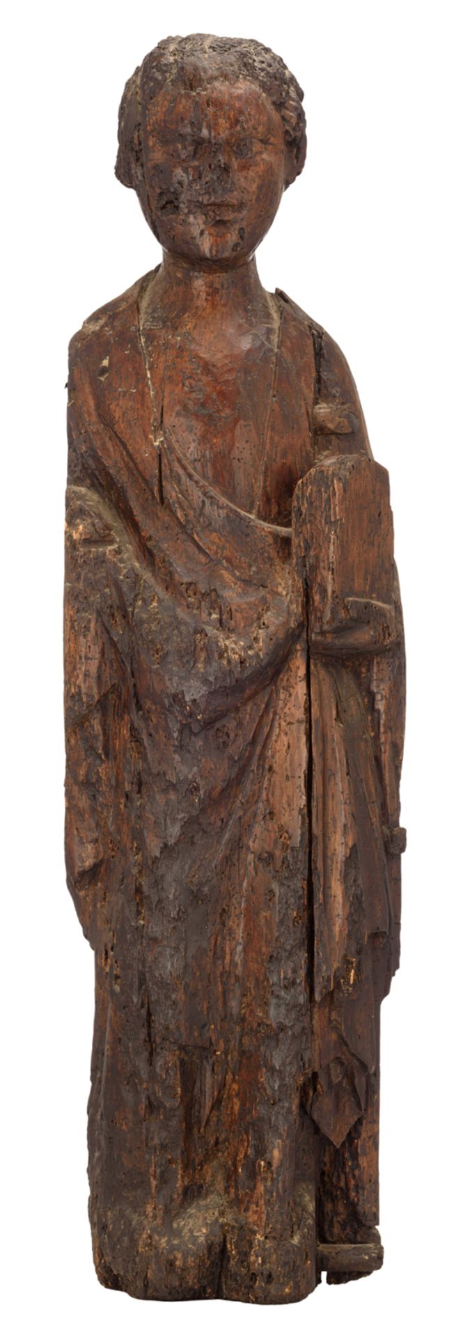 An oak sculpture of a Saint, 15thC, the the Low Countries, H 95,5 cm