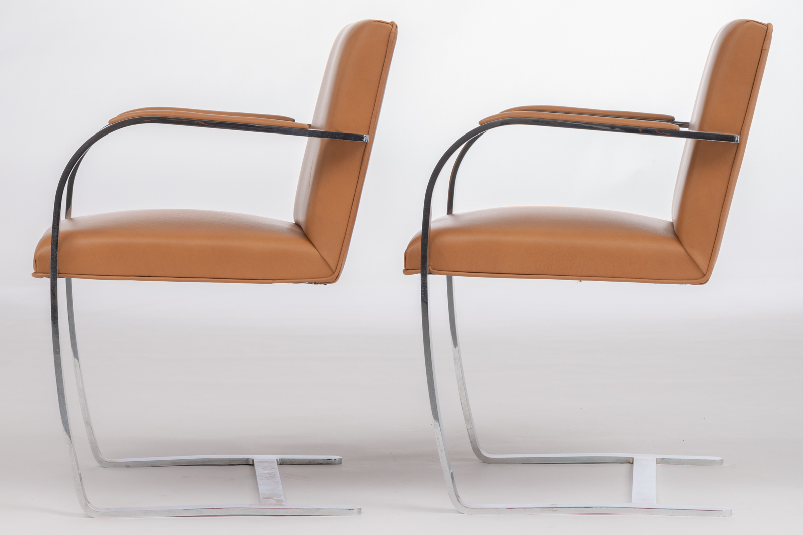 A pair of cognac leather upholstered 'Brno' armchair, design by Ludwig Mies van der Rohe for Knoll I - Image 3 of 12