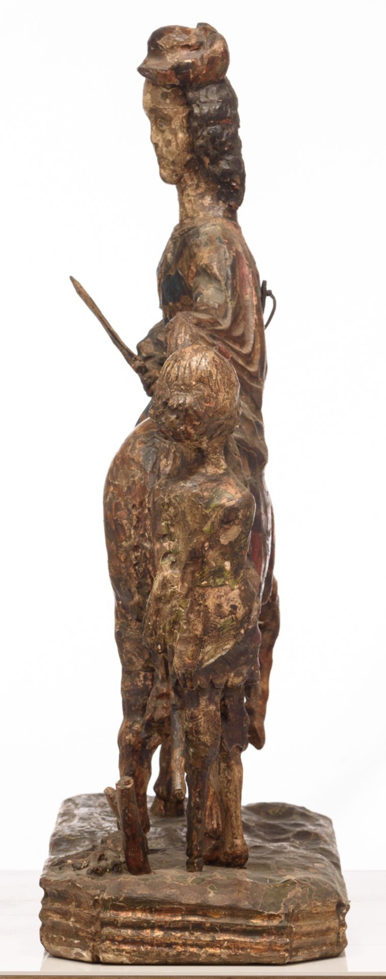An oak sculpture of Saint Martin, with traces of polychrome paint, 17thC, possibly French, H 73 - W - Image 2 of 8