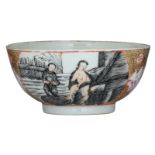 A Chinese grisaille and gilt bowl, decorated with figures and flowers, 18thC, H 6,5 - ø 14 cm