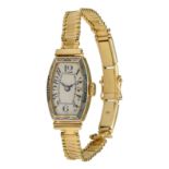 An 18ct ladies gold wristwatch, unmarked, total L (incl. closing lip) 17,2 cm - total weight (excl.