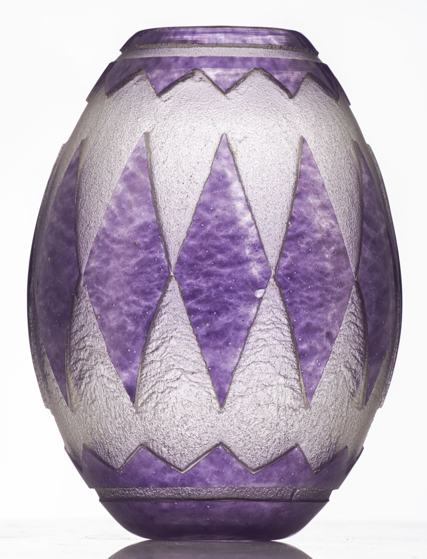 An Art Deco vase by David Gueron Degue, layered glass decorated with purple leaves, H 38 cm - Image 4 of 6