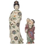Two Oriental polychrome and famille rose groups, depicting a female figure and a father playing with