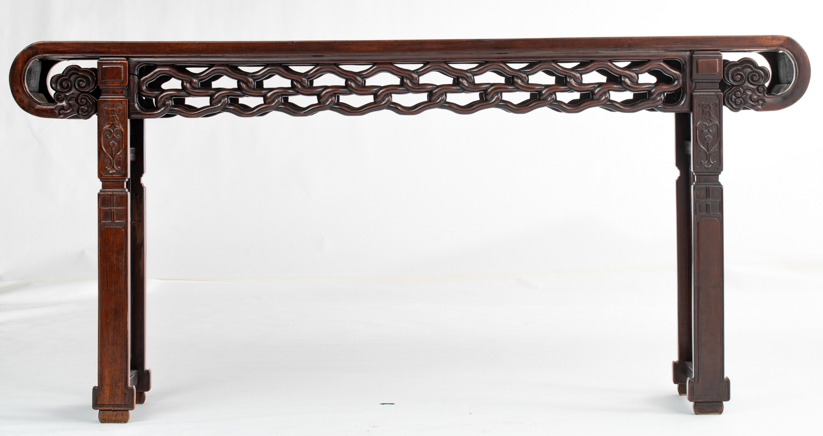 An imposing Chinese rosewood sideboard, with richly carved openwork decoration, H 93 - W 196 - D 45 - Image 2 of 7