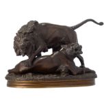 Waagen A., a family of lions, patinated bronze, H 30,5 - W 48 cm
