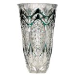 An imposing green overlay crystal cut Val-Saint-Lambert vase, signed, H 45,5 cm