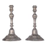 A pair of Rococo style candlesticks, Brussels (17)76 hallmarked - illegible makers' mark, re-hallmar