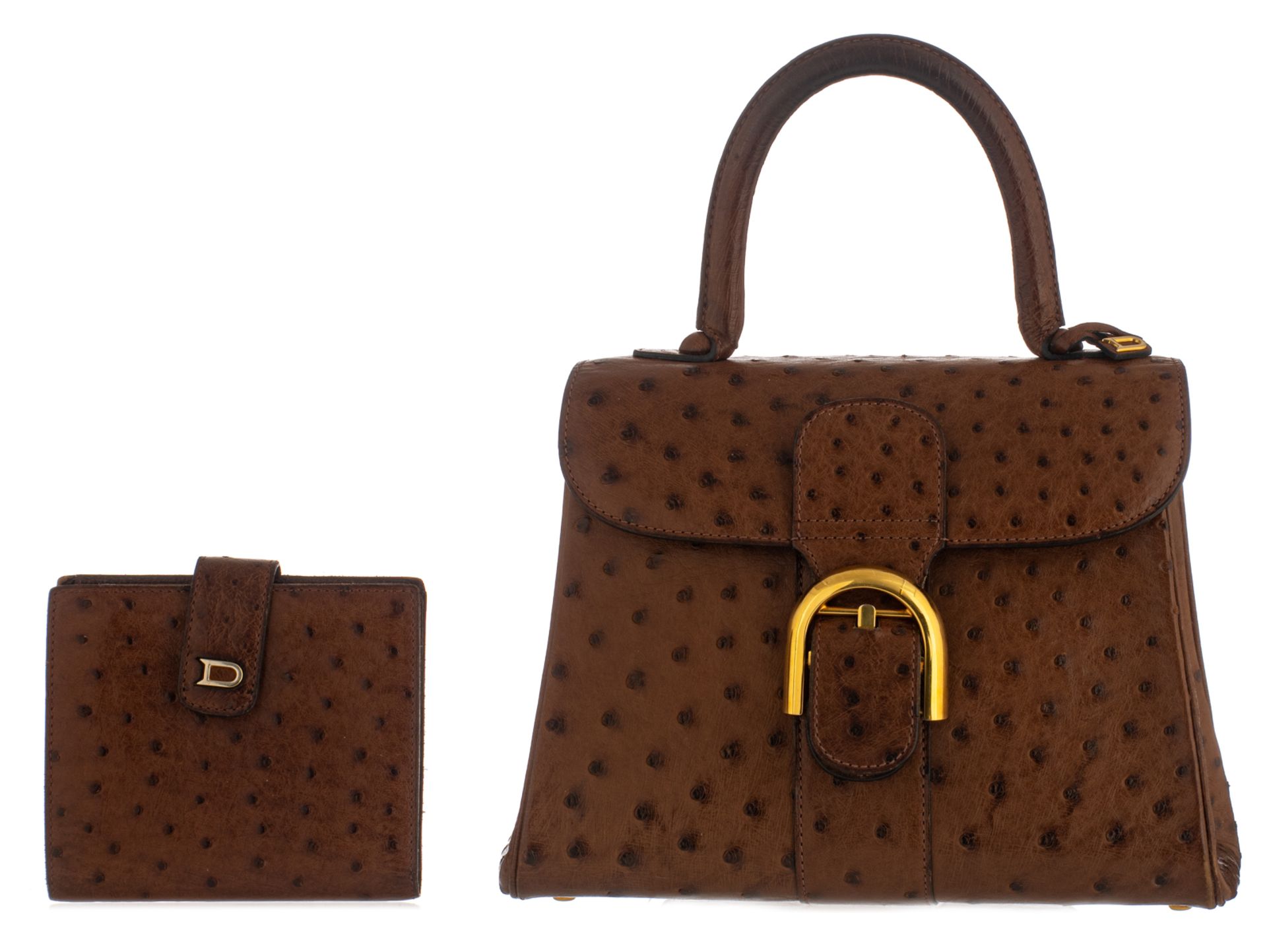 A Delvaux Brillant PM Ostrich leather handbag with matching wallet, H 24,5 x 18 cm - Image 2 of 9