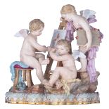 A finely detailed Meissen porcelain group allegorically depicting the art of drawing, blue underglaz