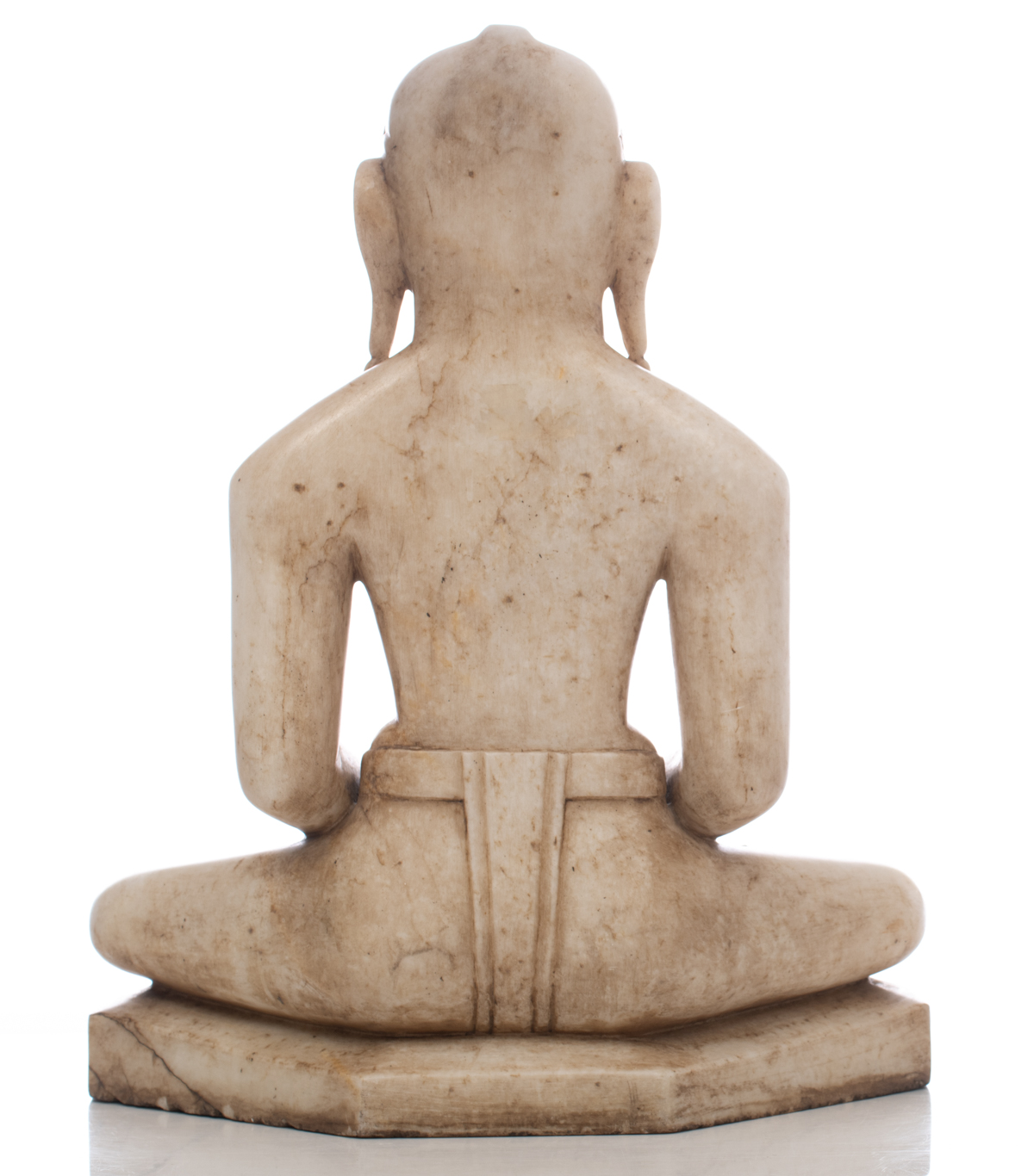 An Oriental alabaster seated Buddha, the hairstyle with traces of polychromy and gilt decoration, 19 - Image 6 of 12