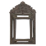 A Baroque style wall mirror with floral decorated brass fittings, H 118 – W 74 cm