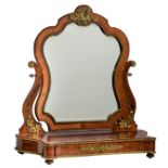 A Mahogany and rosewood veneered Napoleon III period dressing mirror, with gilt brass Rococo inspire