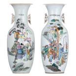 Two Chinese polychrome vases, one vase decorated with the 'qilin bringing the children', the other v