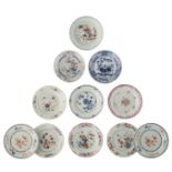 Eleven Chinese export porcelain dishes, floral decorated in Imari, famille rose, and underglaze blue