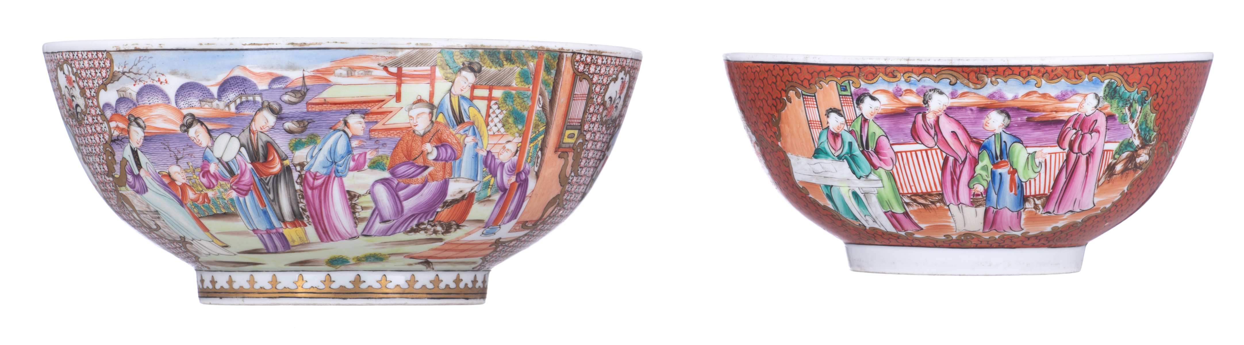 Two probably English porcelain bowls, the polychrome decoration in the Chinese 'mandarin'-manner, th - Image 4 of 7