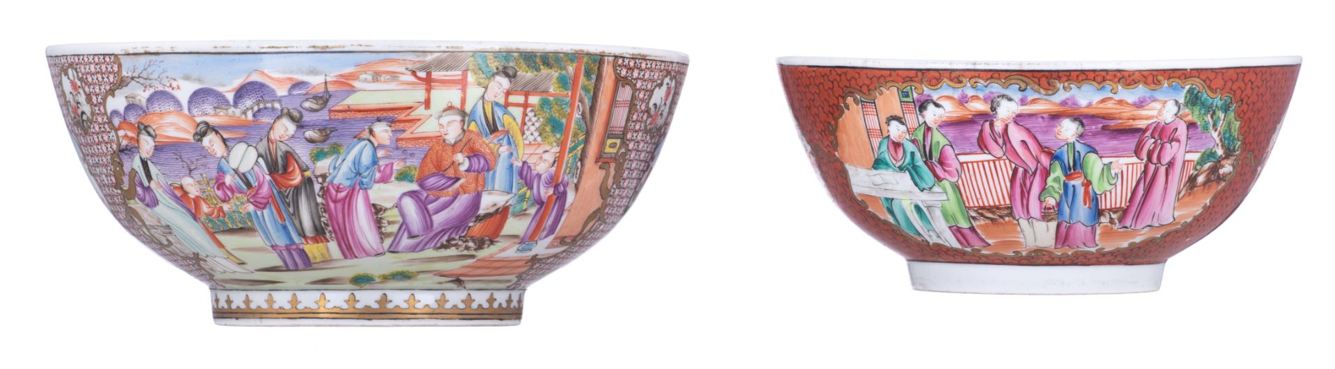 Two probably English porcelain bowls, the polychrome decoration in the Chinese 'mandarin'-manner, th - Bild 4 aus 7