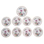 Eight Chinese famille rose dishes, the centre floral decorated; added a ditto larger dish, 18thC, ø