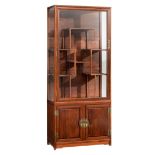 A Chinese exotic hardwood display cabinet, with brass mount details, H 191,5 cm