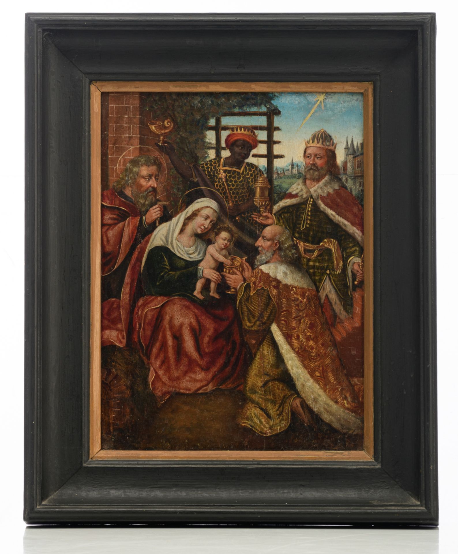 No visible signature, the Adoration of the Magi, the Southern Netherlands, late 16thC, oil on panel, - Bild 2 aus 6