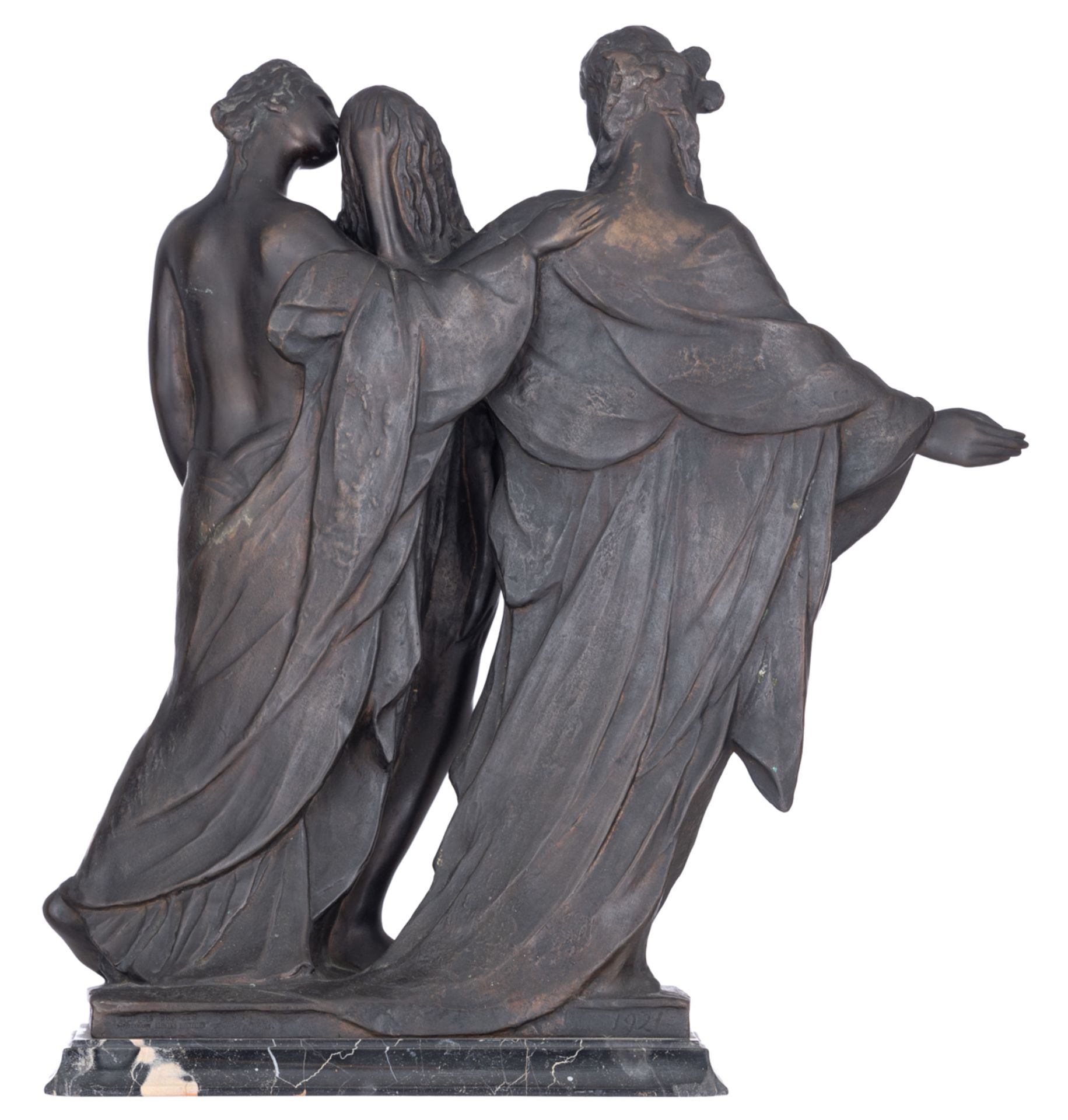 Rousseau V., 'Three Graces', dark patinated bronze on a noir Saint Laurent marble base, marked 'Fond - Bild 3 aus 5