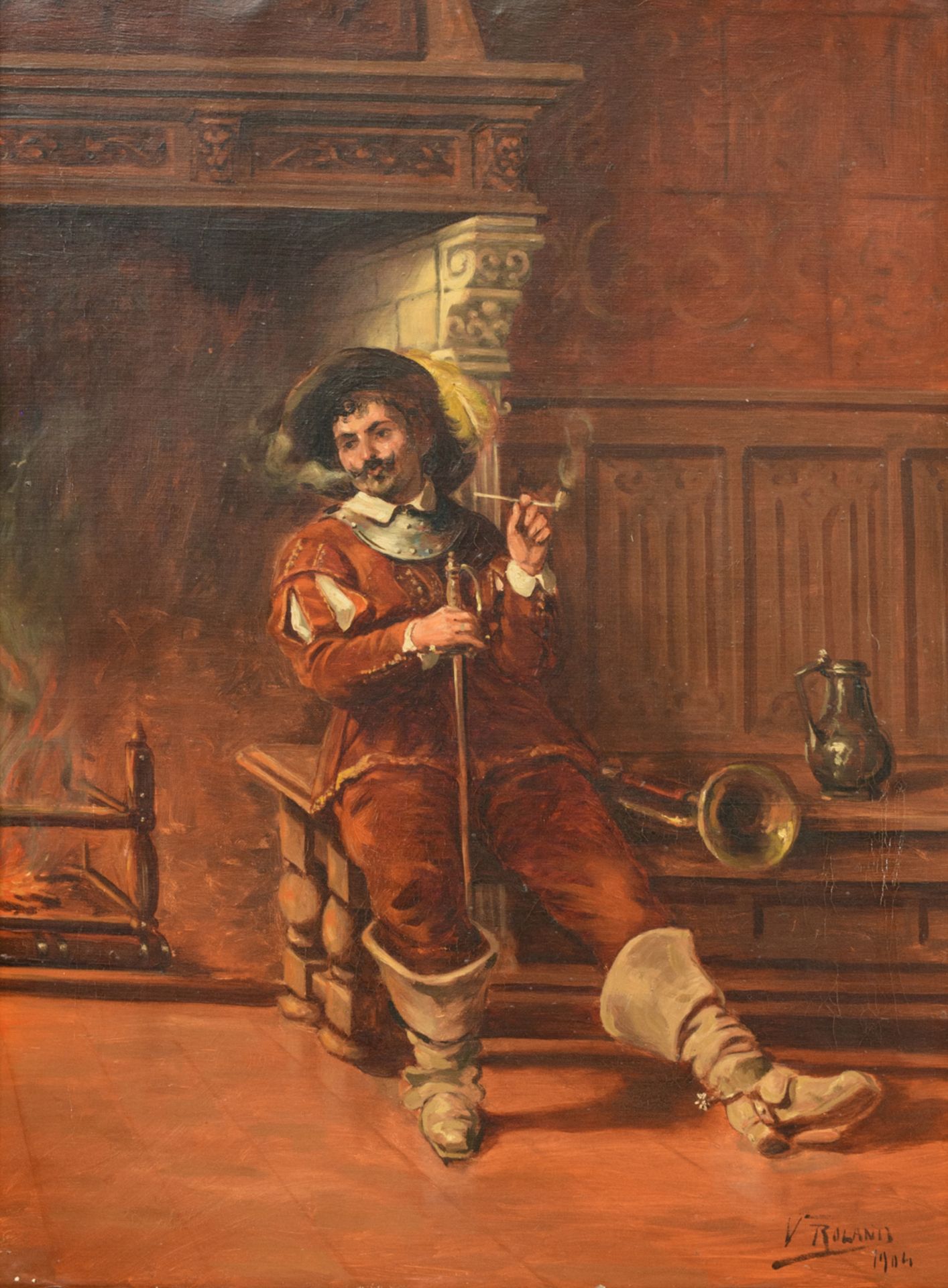 Roland V., a pipe-smoking man, in the manner of the 17thC, dated 1904, oil on canvas, 60 x 80 cm