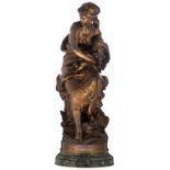 Moreau Math., a 'Hors Concours', patinated bronze sculpture representing a mother protecting her chi
