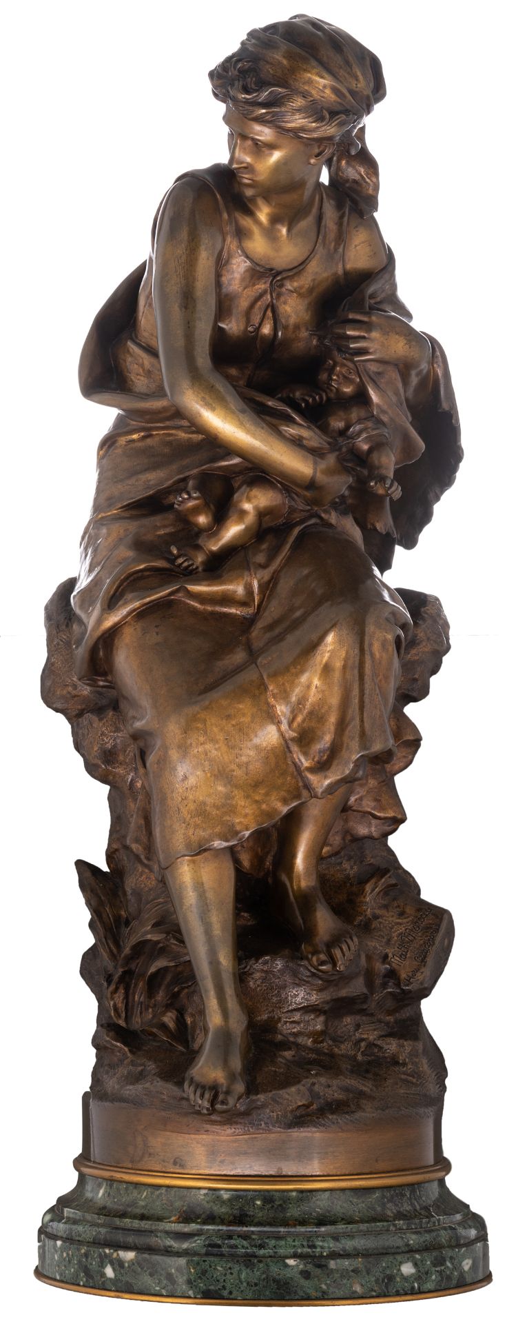 Moreau Math., a 'Hors Concours', patinated bronze sculpture representing a mother protecting her chi