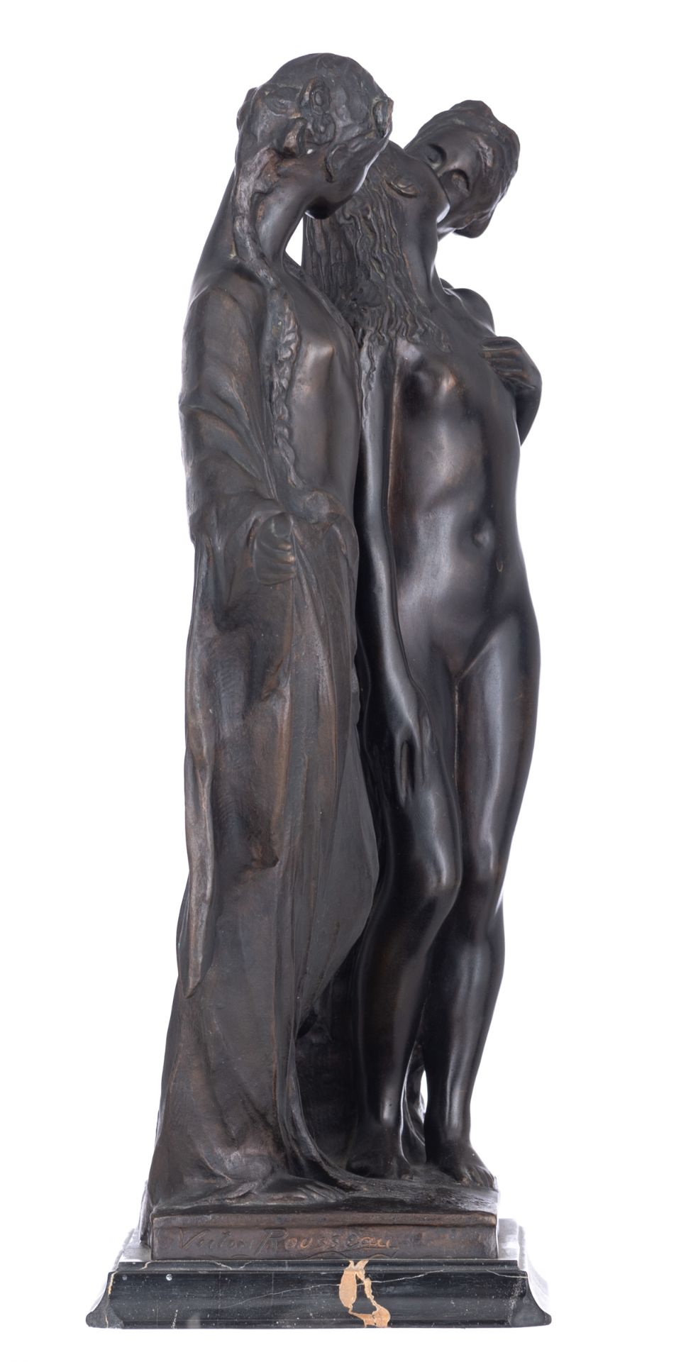 Rousseau V., 'Three Graces', dark patinated bronze on a noir Saint Laurent marble base, marked 'Fond - Bild 4 aus 5