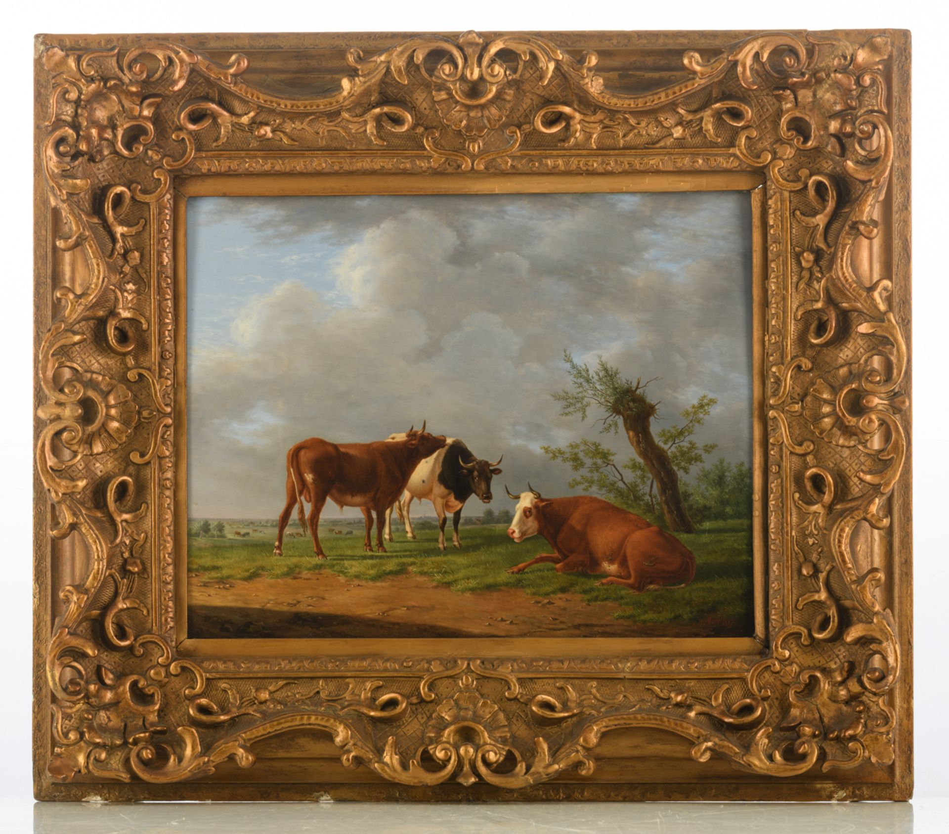 Mouqué A.B., resting cows, dated 1827, oil on panel, 43,5 x 55 cm - Bild 2 aus 4