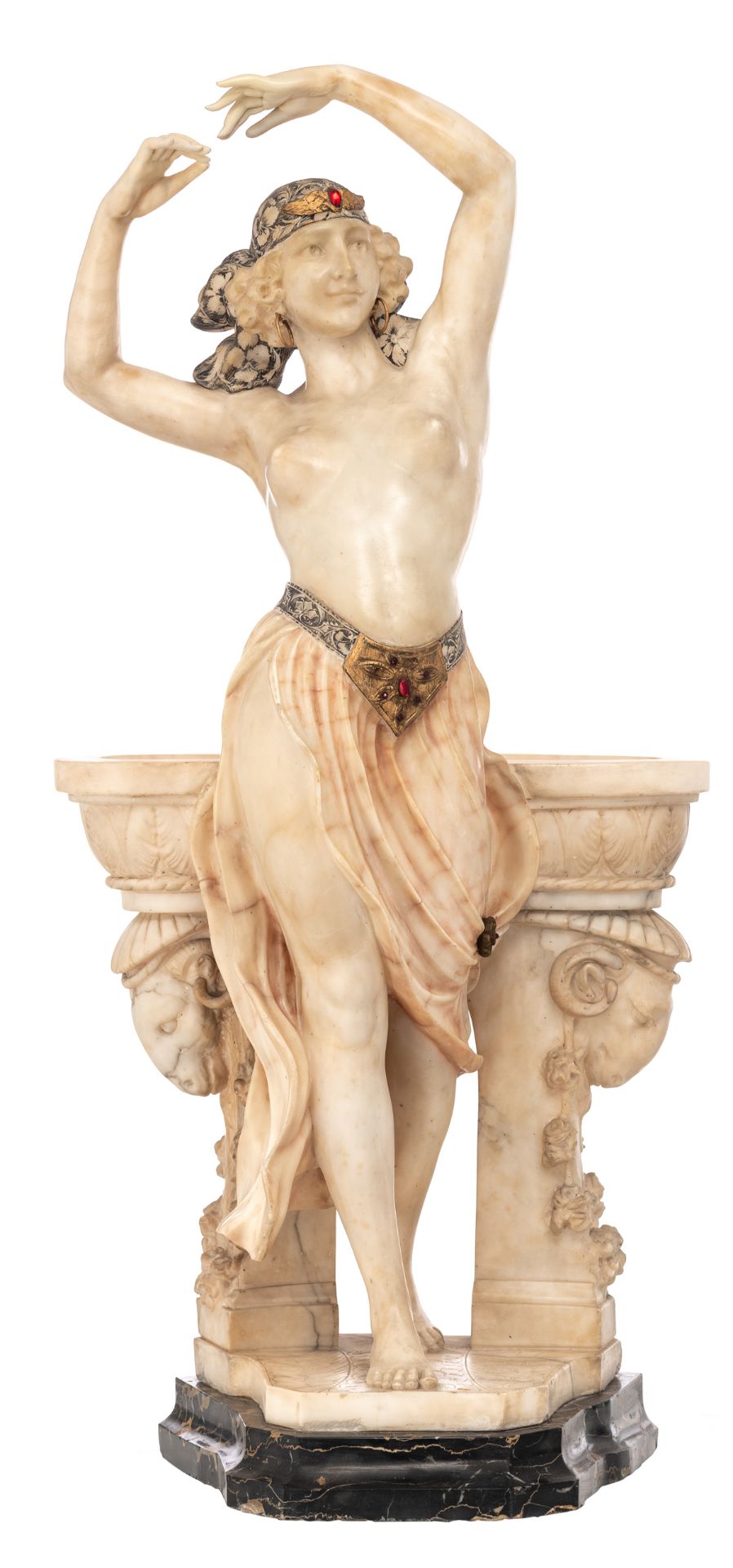 No visible signature, an Oriental harem dancer, a Carrara marble sculpture with gilt bronze mounts a