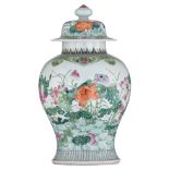 A Chinese Republic period famille rose baluster-shaped vase and cover, overall decorated with a lotu