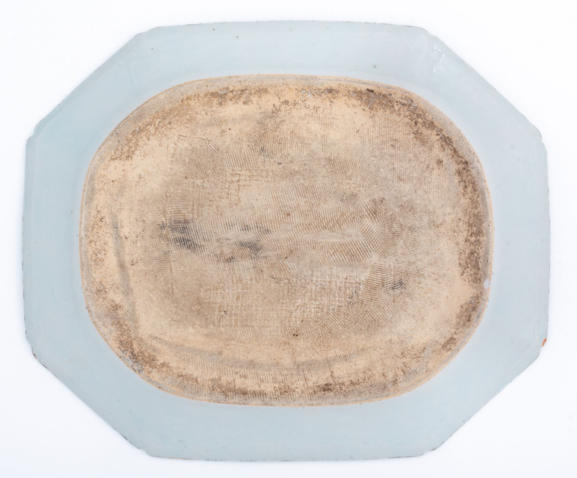 A large Chinese Nanking blue and white export porcelain octagonal plate, decorated with a river land - Image 2 of 6
