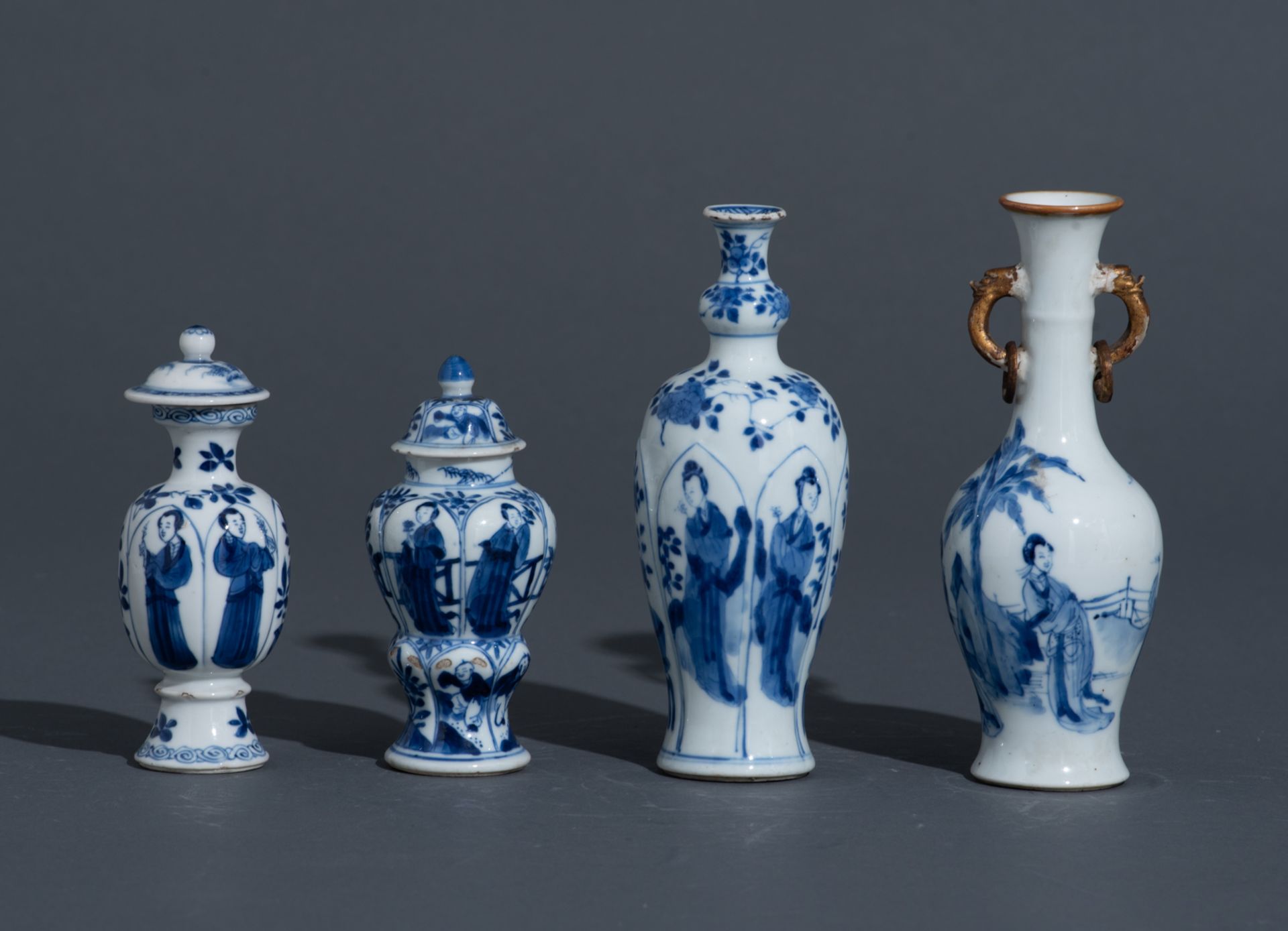Four Chinese blue and white Kangxi period 'Long Elisa' miniature vases and three ditto floral decora - Image 2 of 17