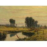 Caullet A., the cattle near the pond, oil on canvas, 75 x 100 cm