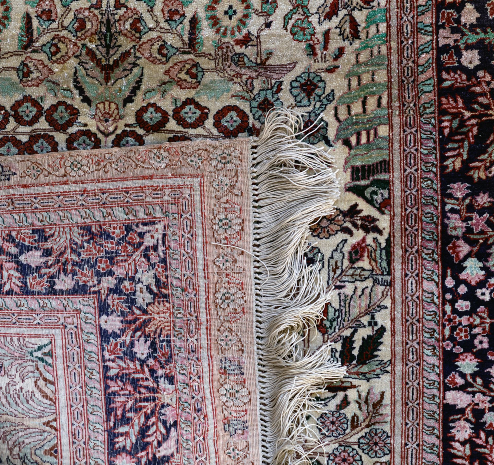 An Oriental silk carpet, floral decorated, 120 x 79 cm; added: an Oriental silk and wool carpet, dec - Bild 4 aus 6