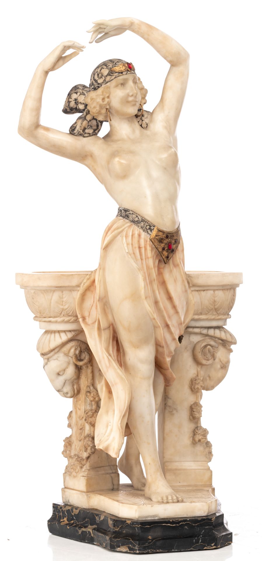 No visible signature, an Oriental harem dancer, a Carrara marble sculpture with gilt bronze mounts a - Bild 2 aus 5