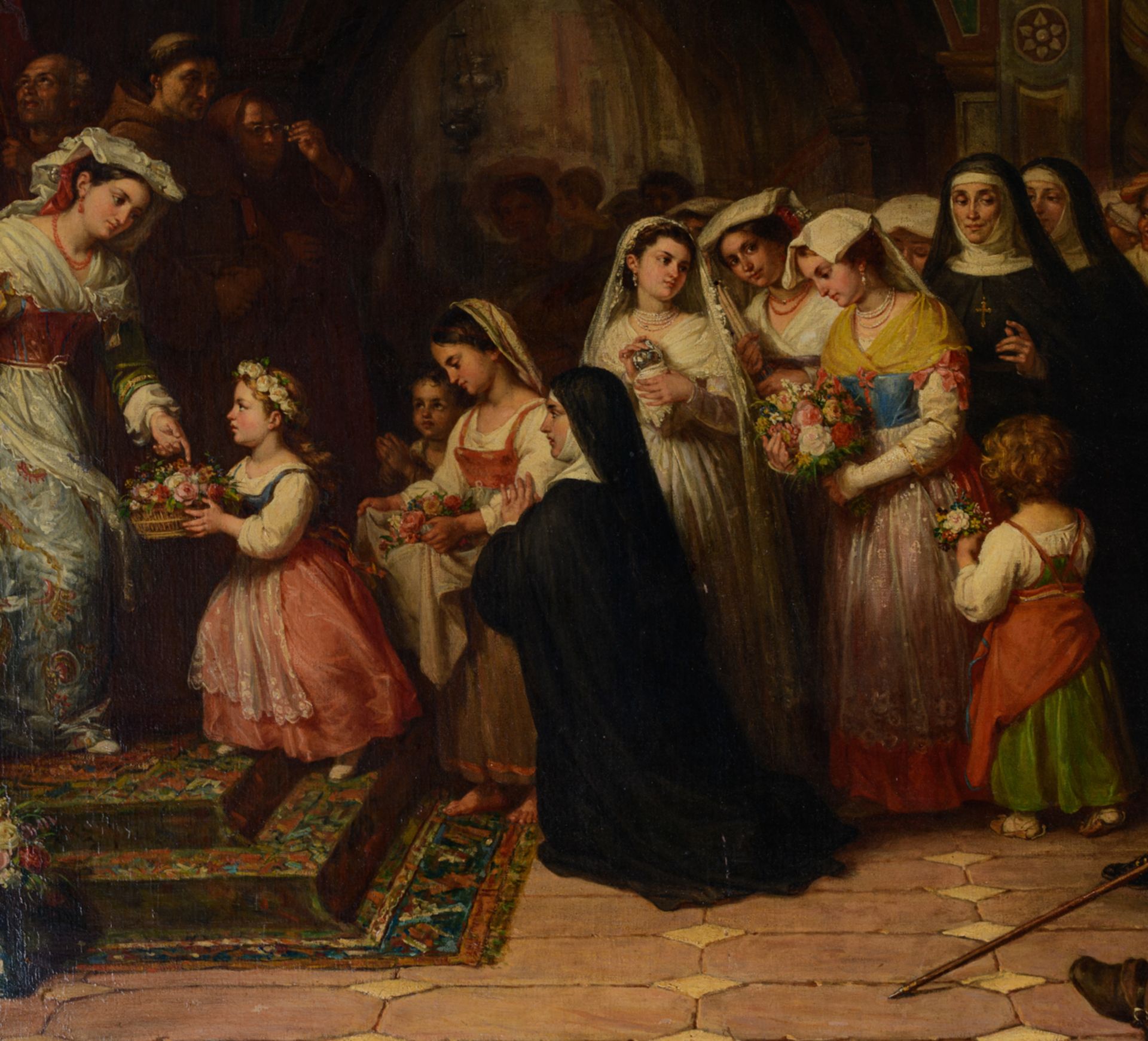 Bruls L., the worship of the Holy Mother in the church, signed and dated 'Rome, 1867', oil on canvas - Image 10 of 10
