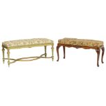 A gilt and polychrome painted Neoclassical window seat with a floral decorated upholstery, H 53 - W