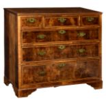 An 18thC early Georgian oak and burr walnut veneered chest of drawers, H 87,5 - W 96 - D 51 cm