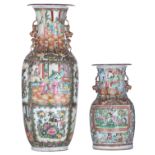 Two Chinese Canton polychrome vases, decorated with figures, birds and flowers, H 35,5 - 60 cm
