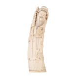 A Chinese Canton ivory figure depicting the Immortal 'Zhang Guo Lao', with a carved Qianlong mark, e