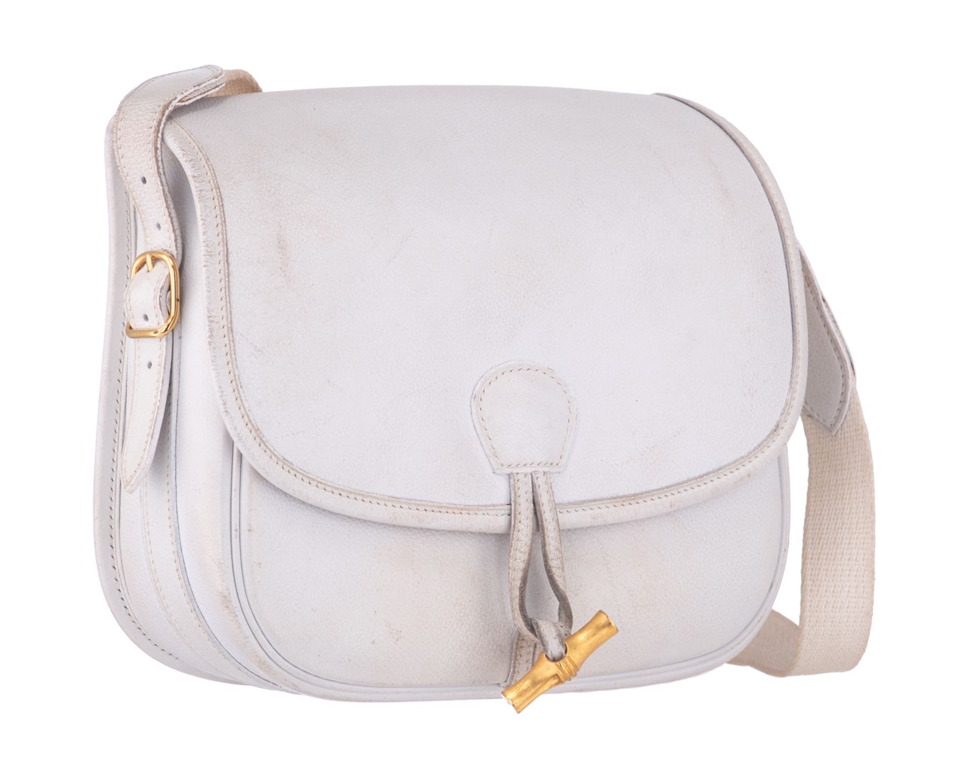 A vintage Hermès white leather 'duffle bamboo' handbag, H 19 - W 22 cm - Image 2 of 18