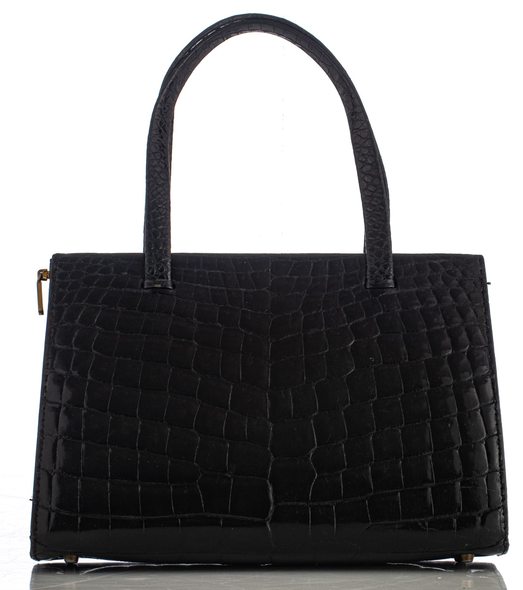 A Delvaux top handle handbag in black croco leather, H 18,5 x 28,5 cm - Image 3 of 9