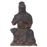 A Chinese Ming type bronze group, depicting Guan Di, H 51 - W 31 - D 23 cm