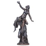 Clodion C.M., a satyr and nymph, patinated bronze, H 60,5 cm