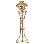 An imposing Neoclassical gilt bronze Belle Epoque floor lamp, with Art Nouveau inspired floral decor