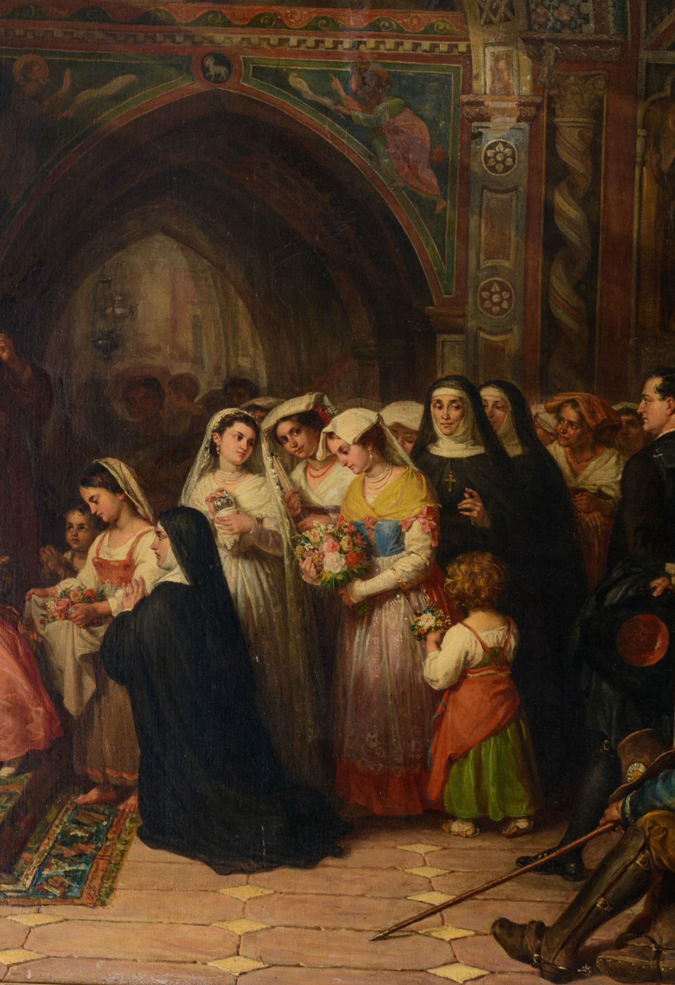 Bruls L., the worship of the Holy Mother in the church, signed and dated 'Rome, 1867', oil on canvas - Image 9 of 10